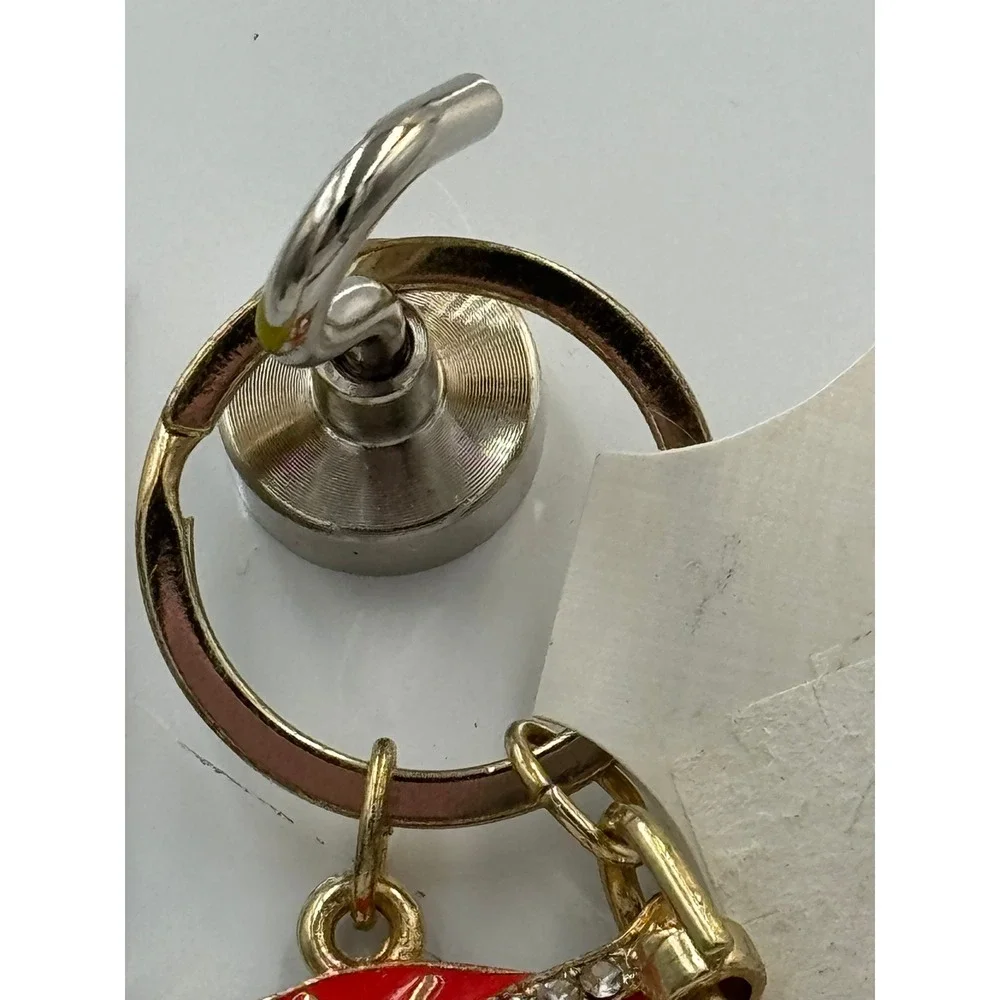 Orange Red Enamel Owl Keychain Gold Tone Rhinestone Eye‎ Bag Charm